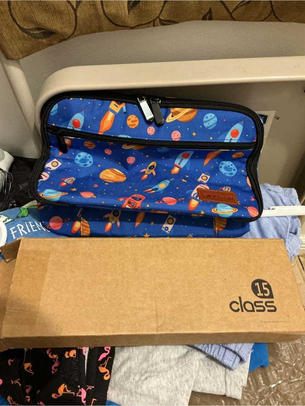 Blue Kids Space Rocket Lunch Tote with Orange Accents - Picture 3 of 5